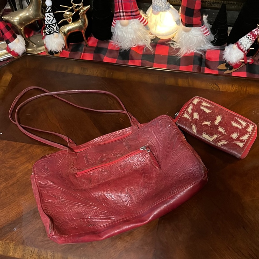 Matching Red leather Purse and Wallet
